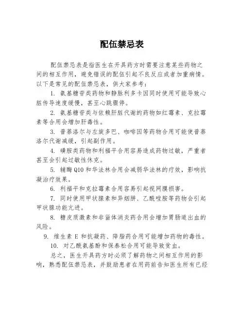 配伍禁忌表