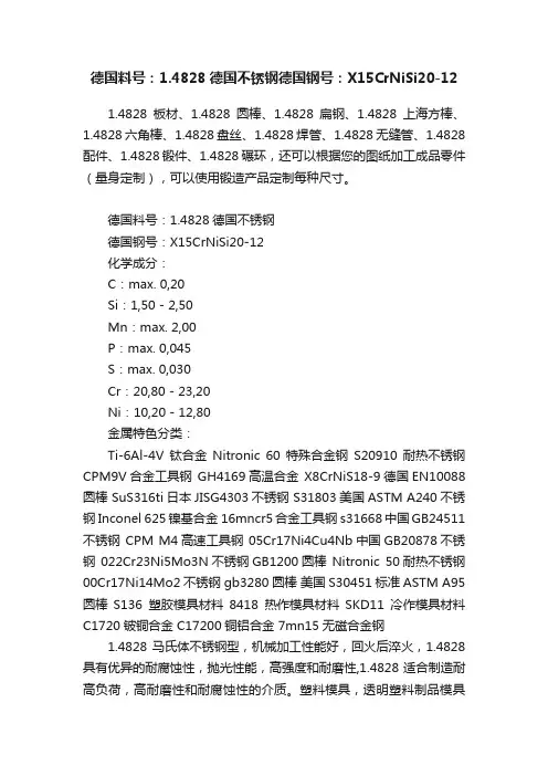 德国料号：1.4828德国不锈钢德国钢号：X15CrNiSi20-12