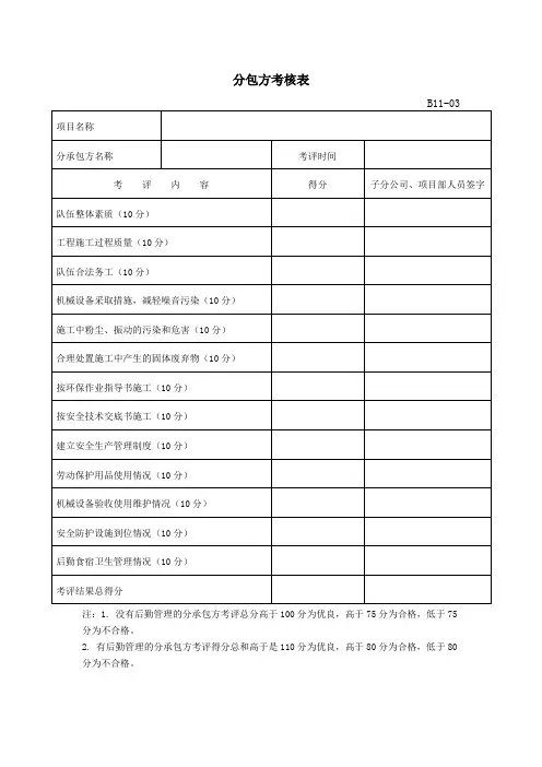 分包方考核表