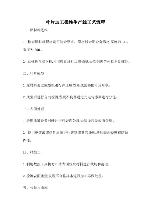 叶片加工柔性生产线工艺流程