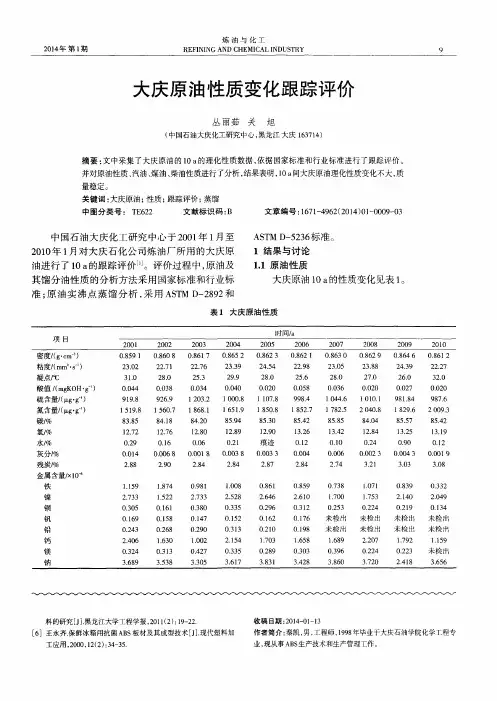 大庆原油性质变化跟踪评价