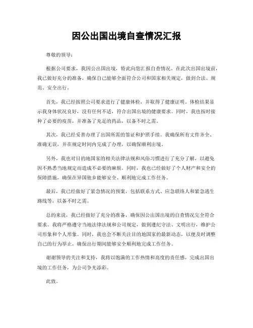 因公出国出境自查情况汇报