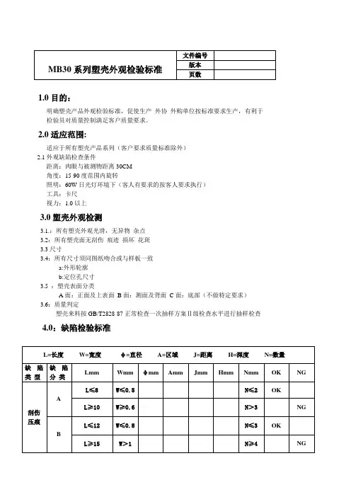 塑壳外观通用检验标准