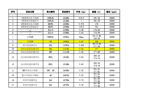 测井井下仪器信息汇总表