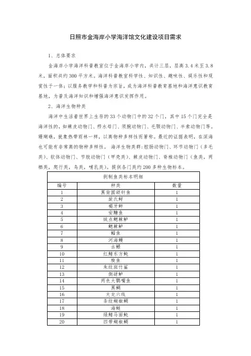 日照金海岸小学海洋馆文化建设项目需求1总体要求金海岸小学
