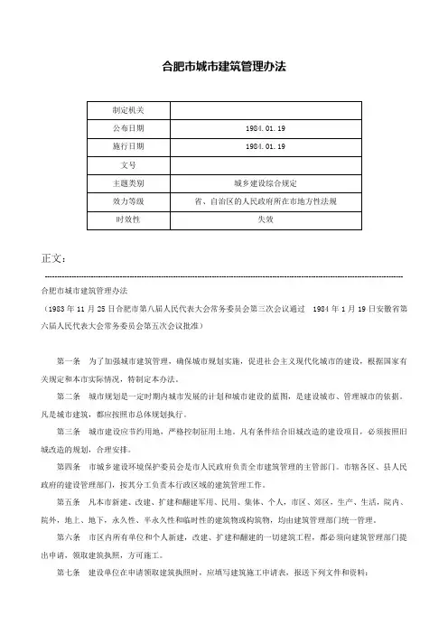 合肥市城市建筑管理办法-