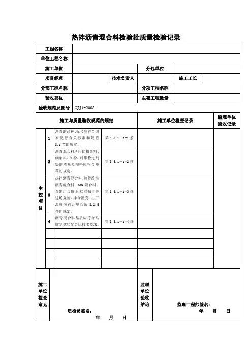 热拌沥青混合料检验批质量检验记录