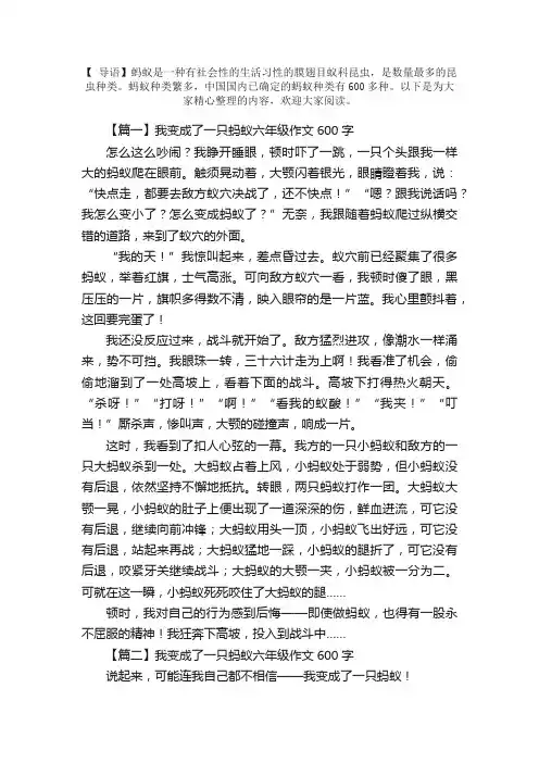 我变成了一只蚂蚁六年级作文600字5篇