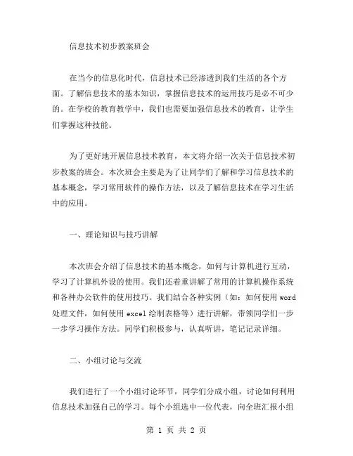 信息技术初步教案班会