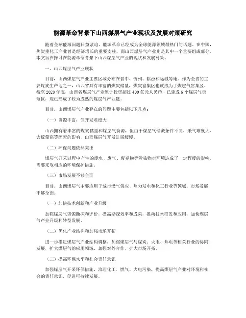 能源革命背景下山西煤层气产业现状及发展对策研究