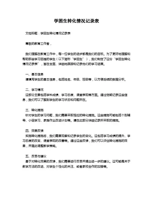 学困生转化情况记录表