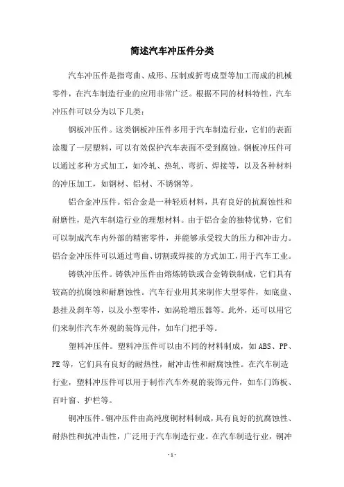 简述汽车冲压件分类