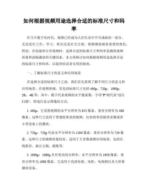 如何根据视频用途选择合适的标准尺寸和码率