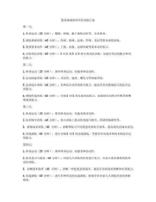 篮球基础班培训营训练计划