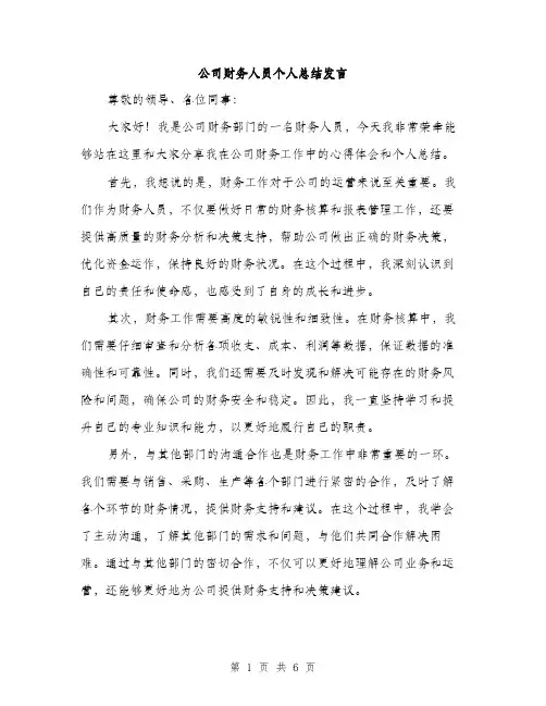 公司财务人员个人总结发言（3篇）