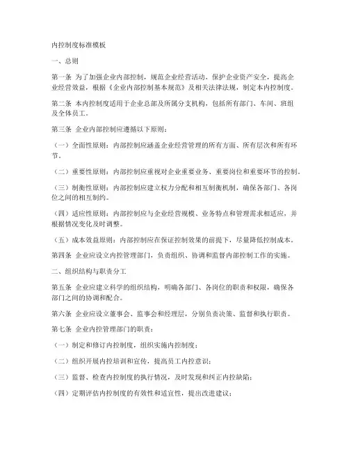 内控制度标准模板