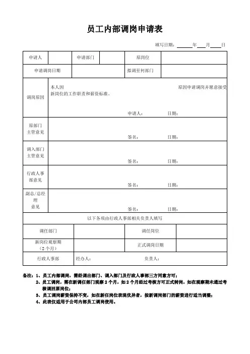 员工内部调岗申请表