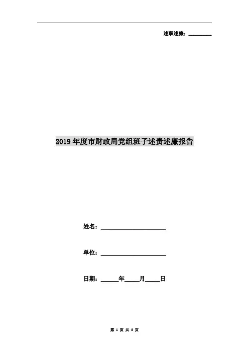 2019年度市财政局党组班子述责述廉报告