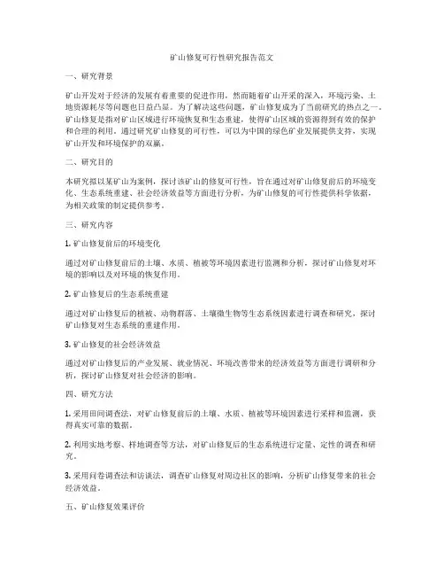 矿山修复可行性研究报告范文
