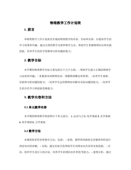 物理教学工作计划表