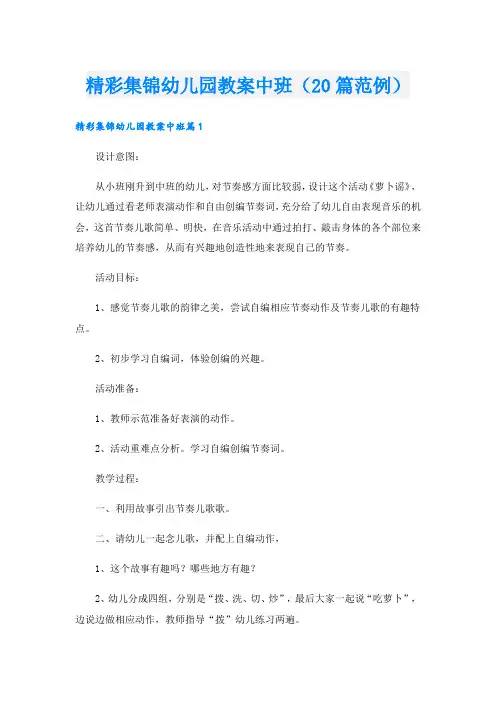 精彩集锦幼儿园教案中班(20篇范例).doc