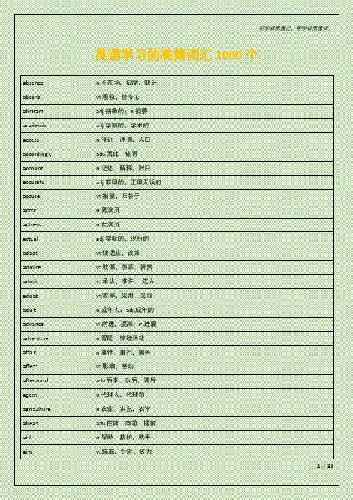 英语高频词汇1000个