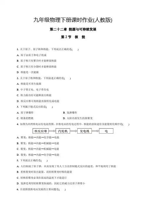 22.2核 能九年级物理下册课时作业(人教版含答案)
