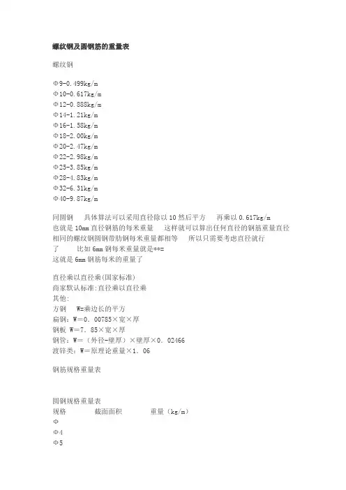 钢筋理论重量表