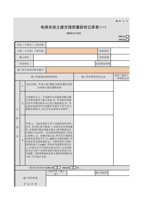 电梯安装土建交接质量验收记录表(一)