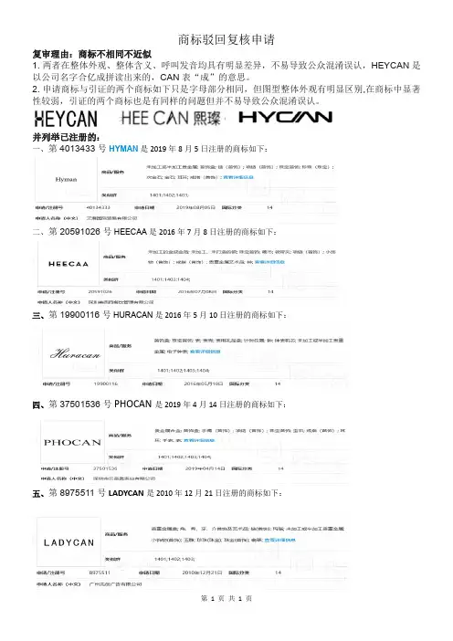 企业商标驳回复核申请模板