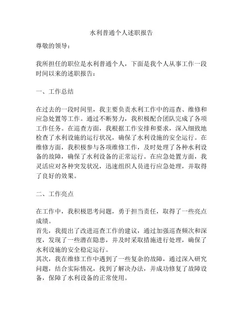 水利普通个人述职报告