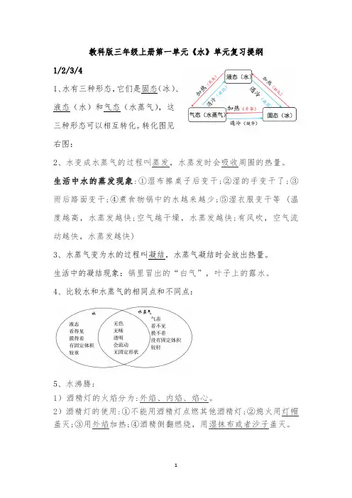 教科版小学科学三年级上册科学第一单元《水》单元复习提纲