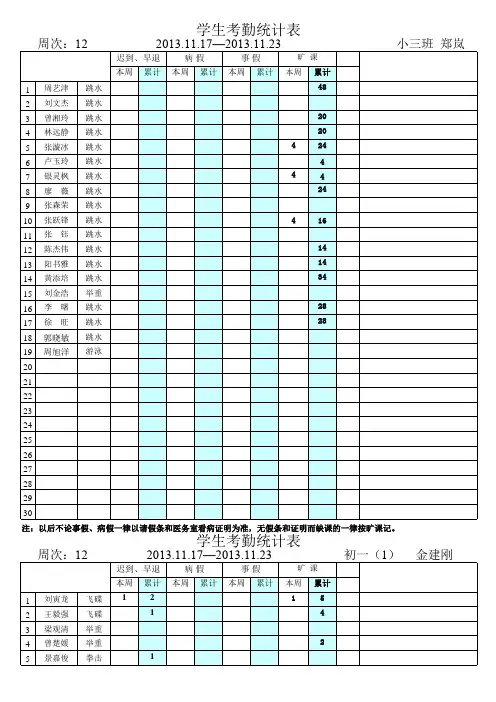 学生考勤统计表