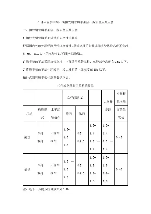 扣件钢管脚手架、碗扣式钢管脚手架搭、拆安全应知应会