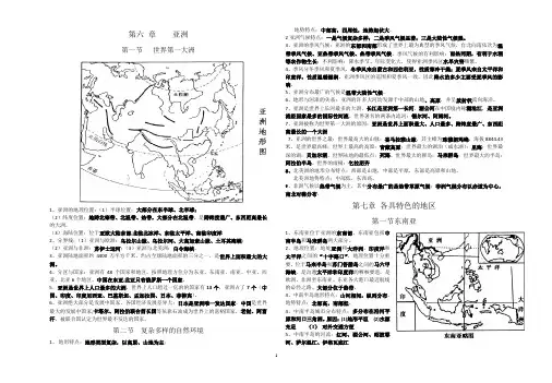 七年级下册地理必背