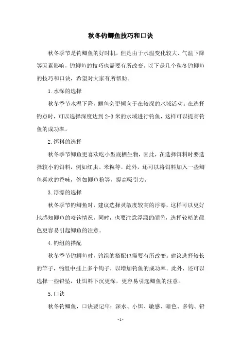 秋冬钓鲫鱼技巧和口诀