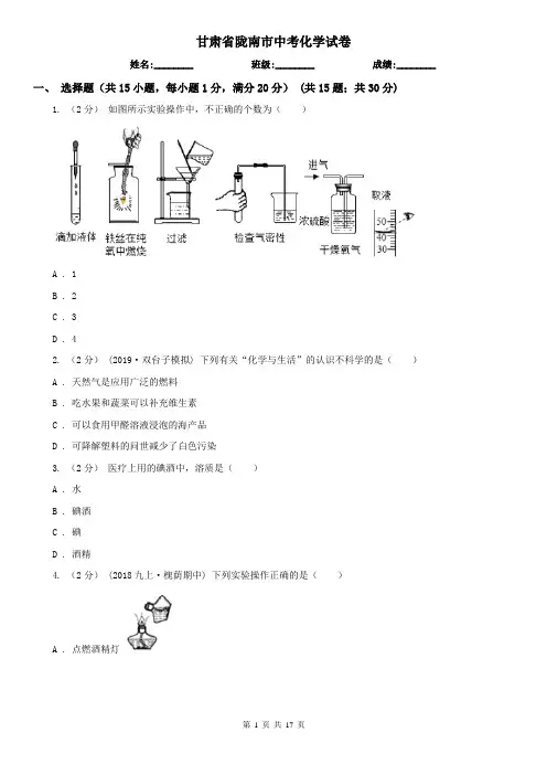 甘肃省陇南市中考化学试卷