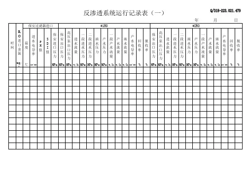反渗透系统运行记录表