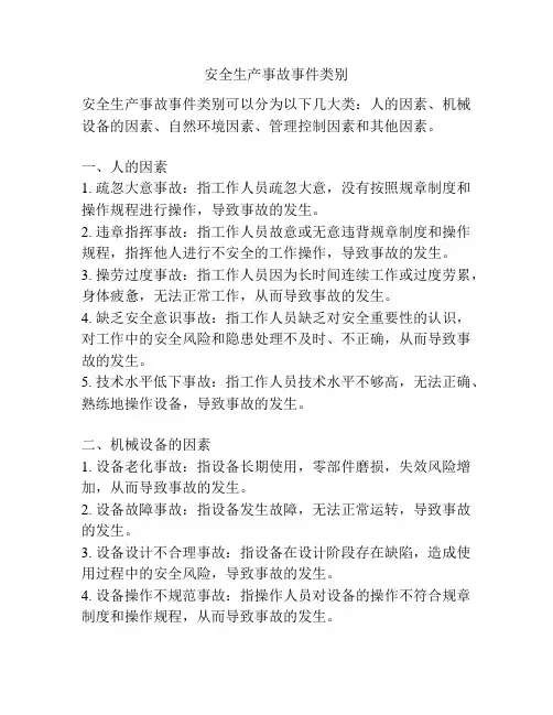 安全生产事故事件类别