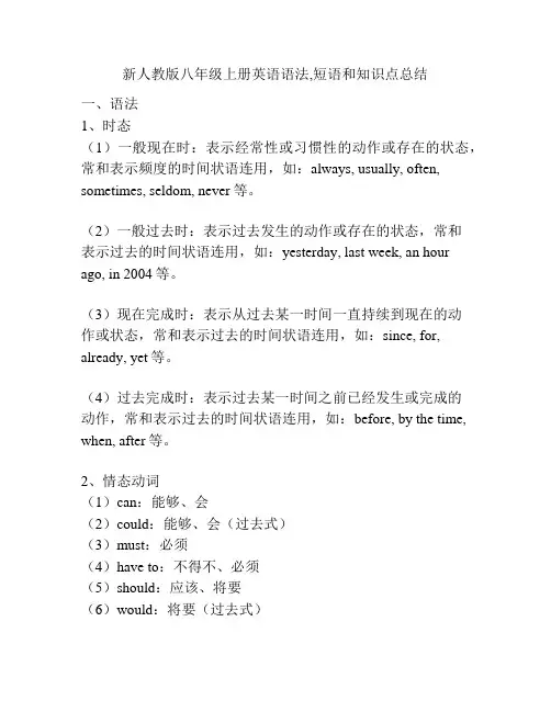 新人教版八年级上册英语语法,短语和知识点总结
