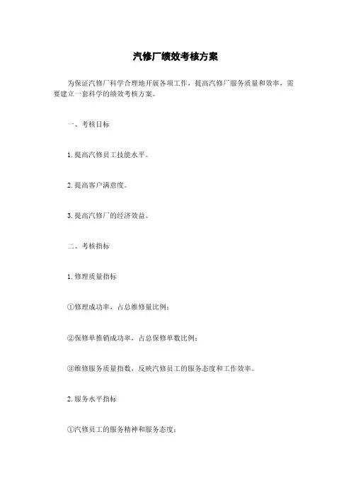 汽修厂绩效考核方案