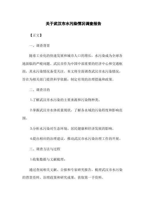 关于武汉市水污染情况调查报告