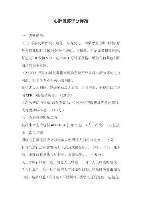 心肺复苏评分标准