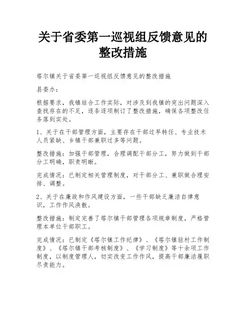 关于省委第一巡视组反馈意见的整改措施