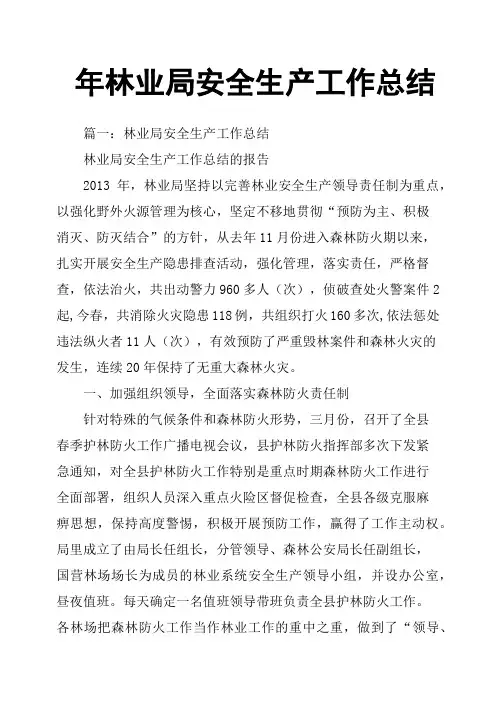 年林业局安全生产工作总结