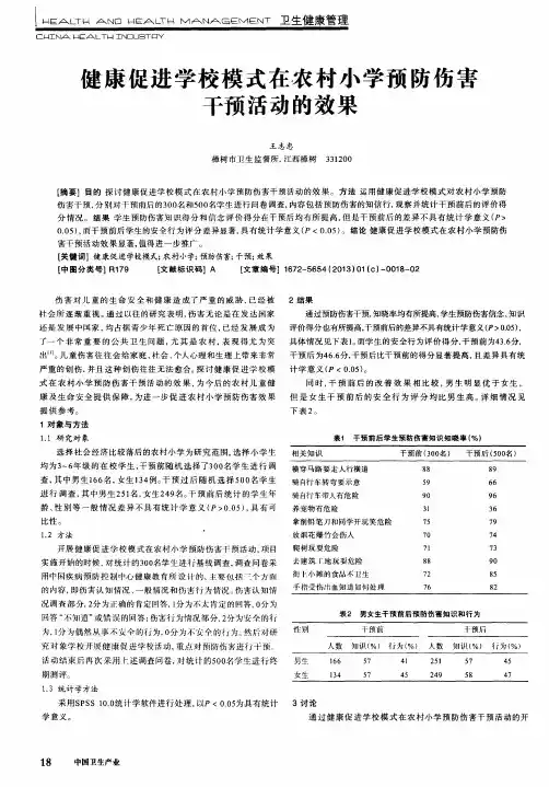 健康促进学校模式在农村小学预防伤害干预活动的效果