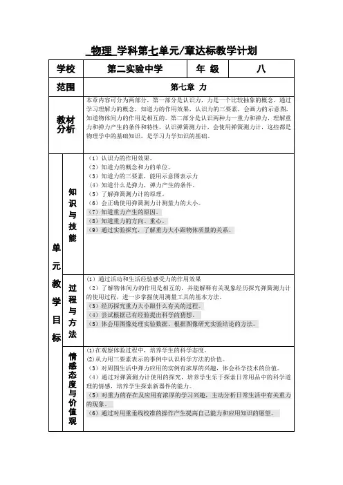 八年级下册物理第七章 力 单元备课