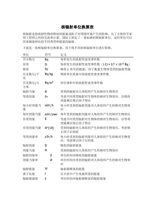 核辐射单位换算表