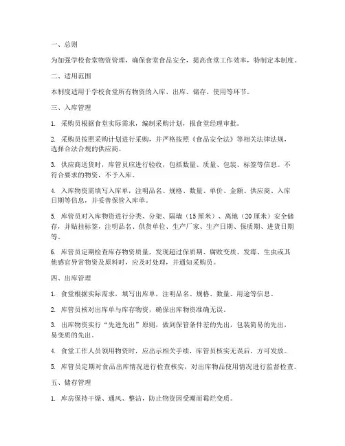 学校食堂入出库管理制度