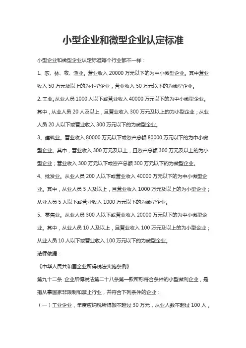 微型和小型企业认定标准